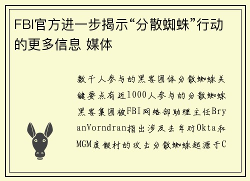 FBI官方进一步揭示“分散蜘蛛”行动的更多信息 媒体