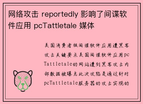 网络攻击 reportedly 影响了间谍软件应用 pcTattletale 媒体